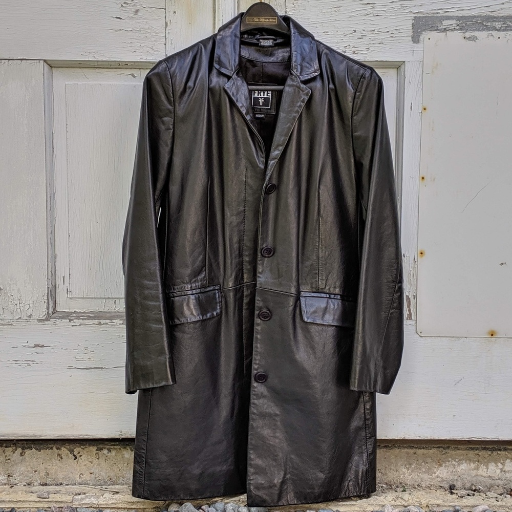 FRYE black genuine leather long jacket